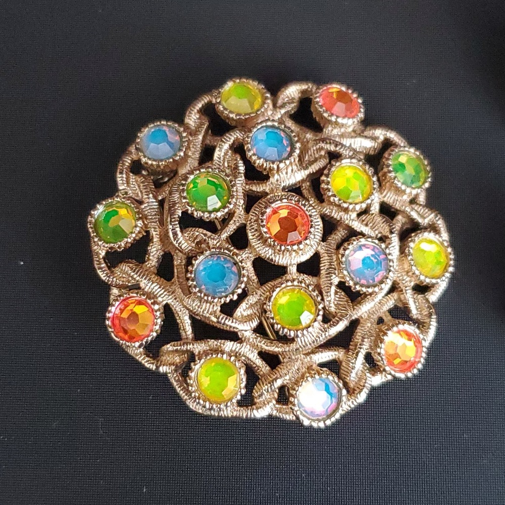 VTG SARAH COVENTRY "Moon Lites" Iridescent Rhinestone Brooch & Earrings Set 60's - Picture 5 of 8